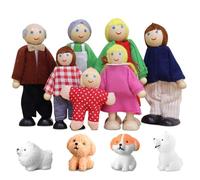 LYPPUL 11 Pezzi Set di Bambole in Legno per Famiglie, Casa delle Bambole in Legno Con 4 Cane, Bambole Famiglia, Set Famiglia di Persone, di Famiglia Mini Bambola Famiglia Fai Finta Accessori Regalo