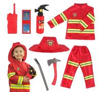LYPPUL Costume da Pompiere per Bambini, Accessori per Costumi da Vigile del Fuoco, Set Giochi Ruolo Vigili del Fuoco, Giocattoli Gioco di Ruolo per Bambini Carnevale Cosplay Regali di Natale 4+ Anni