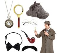 LYPPUL Set di 7 Accessori per Costume da Detective,Accessori per Costume da Sherlock Holmes,Cappello Detective Accessori,Detective Cosplay per Bambini,Adulti,Halloween,Carnevale,Halloween