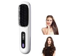 LYPPUL Spazzola Lisciante per Capelli, 160°C-200°C Spazzola Lisciante Senza Fili con Display LCD 3 Temperature, Senza Fili Piastra Lisciante per Tutti i Tipi di Capelli(Bianco)