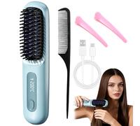 LYPPUL Spazzola Lisciante per Capelli, 160°C-200°C Spazzola Lisciante Senza Fili con Display LCD 3 Temperature, Senza Fili Piastra Lisciante, Ceramica Antiscottatura per Tutti i Tipi di Capelli（Blu）