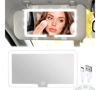 Lypumso Specchio Trucco con Luci per Auto LED, 3 Modalità di Illuminazione | Specchio Auto HD, Luminosità Regolabile, Universale Specchio Cosmetico per Auto , Ricaricabile, Portatile, Bianco