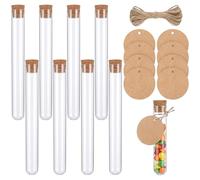 LYQNIHOB 8 pcs Provette di Plastica Trasparente con Tappo Sughero, Provette plastica, Provette Portaconfetti Plastica per Caramelle Laboratorio Artigianato Fai Da Te, 20x150 mm, con Corda Canapa