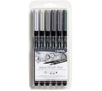 Lyra Aqua Brush Duo Pack 6 Labellatori a doppio punto - Impicchi 1-5 e 1 mm - Inchiostro a base d'acqua - Colori di tonos grigi