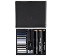 LYRA- confezione in metallo tonalità grigi 9 matite assortite carboncino seppia sanguigna 12 pastelli quadri assortiti e accessori