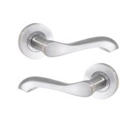 Lyra - Maniglia a leva per porta interna, in cromo satinato, 135 mm | Coppia di maniglie a molla nascoste in ottone massiccio per porte di cucina, bagno e camera da letto