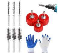 Lyreh 10pz Set di Pulisci Tubi Rame, Include Pulisci Tubi Rame da 1,27cm 1,91cm 2,54cm e 6pz Spazzole Metalliche per Trapano con Guanti