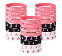 Lyreh 24pz Bracciale Nastro Rosa, 8 Stili Braccialetto Sensibilizzazione Seno Elastico in Silicone con Vocabolario Incoraggiante per Donne Beneficenza Evento di Assistenza Sociale Fornitura