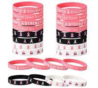 Lyreh 24pz Braccialetto Sensibilizzazione Seno, 8 Stile Bracciale Nastro Rosa Elastici in Silicone con Parole Ispiratrici per Donne Beneficenza Evento di Assistenza Sociale Fornitura