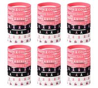 Lyreh 48pz Bracciale Nastro Rosa, 8 Stili Braccialetto Sensibilizzazione Seno Elastico in Silicone con Vocabolario Incoraggiante per Donne Beneficenza Evento di Assistenza Sociale Fornitura