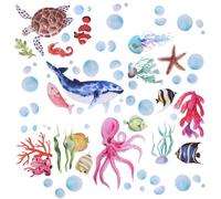 Lyreh 6 Adesivi per Vasca da Bagno con Creature Oceaniche, 15 x 20 cm Colorati Impermeabili Grandi Antiscivolo Corallo Polpo Stella Marina Balena Tartaruga Decalcomanie Adesive