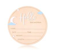 Lyreh Hello World Neonato in Legno, Cartello Annuncio Nascita Rotondo con Motivi a Luna e Stelle Elegante per Bambini e Bambine Commemorative Foto Accessori Cameretta Casa Arredamento