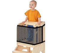 Lyreh Rete Sicurezza Per Torre Bambini, Doppio Strato Rete Sicurezza Torre Apprendimento & Scalino Cucina Aiutante Maglia Fitta Protezione 4 Lati per Gioco dei Bambini e Conservazione Giocattoli
