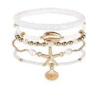 Lyreh Set di Cavigliere con Perline per Donna, Cavigliere Regolabili Boho Oro da Spiaggia con Perla Conchiglia Stella Marina Ciondoli Disco Gioielli Hawaiani per Piedi Regali Estivi
