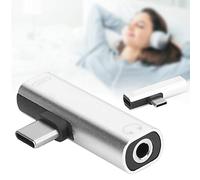 lyrlody Adattatore 2 in 1 di Tipo C Adattatore di Tipo C in Lega di Alluminio con Jack da 3,5 Mm e Porta di Ricarica Supporta Musica e Ricarica per Telefoni USB Tablet PC (SILVER)