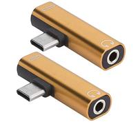 lyrlody Adattatore 2 in 1 di Tipo C Adattatore di Tipo C in Lega di Alluminio con Jack da 3,5 Mm e Porta di Ricarica Supporta Musica e Ricarica per Telefoni USB Tablet PC (GOLD)
