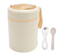 lyrlody Scaldavivande Portatile USB, Portapranzo Elettrico 600ml 60°C, Temperatura Costante, a Prova di Perdite, con Rivestimento in Acciaio Inossidabile 304 e Cucchiaio per Spost (Beige)