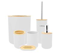 lyrlody Set Accessori Bagno 6 Pezzi, Include Portasapone, Portaspazzolino, Bicchiere, Dispenser Lozione, Cestino, Spazzola, Bianco