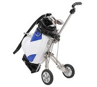 lyrlody Set di Penna da da 3 Ballpoint Pens in Lega di Zinco in Pelle Mini Cart Design con Manico del Carrello Ruote Operabili per Tornei Regalo (Blu e Bianco)