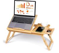 lyrlody Tavolino da PC Pieghevole, Tavolino Vassoio Letto, Tavolo per Notebook in bambù, Vassoio per PC Notebook da Letto con Cassetto e Fori di Raffreddamento, Altezza e Angolazione Regolabile