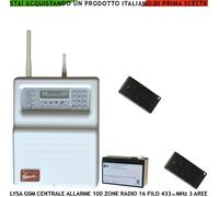 Lysa GSM Centrale Antifurto 100 Zone Radio 16 Filo 2 Radioc Bidir Batt. 12V 7 Ah