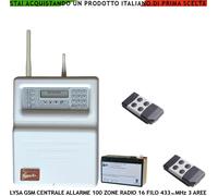LysaGSM Centrale Antifurto Wireless 100 Zone Radio 16 Filo 2 Radioc Batt 12V 7Ah