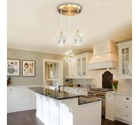 LYSDjia Lampadari Moderni Lampade a Sospensione Cristallo Lampada da Soffitto a 3 Rotonda in Oro con Cavo Regolabile Goccia di Pioggia Dimmerabili per Sala da Pranzo Cucina Isola Scala Foyer Fattoria