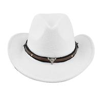LYSINK Cappello classico da cowboy occidentale da donna e uomo, retrò, vintage, rave, jazz, autunno inverno, cappello a tesa larga con cintura, A-Toro bianco, Taglia unica