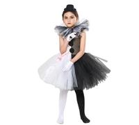 LYSINK Costume da clown per bambine, in tulle, con coltello, calzini, guanti e forcina, set per feste e cosplay (01, nero, bianco, XXL)