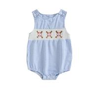 LYSINK Neonato Bambino Ragazza Estate Pagliaccetti Senza Maniche Girocollo Baseball Ricamo Smocked Modello Neonato Un Pezzo, Ba Blu, 12-18 Months