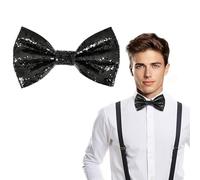 Lysjoy Papillon Uomo con Paillettes, Papillon Paillettes Uomo, Regolabile Papillon Glitter Uomos, Pre-Annodato Flash Bow Tie per Matrimoni, Feste, Carnevali, Eventi Serali (Nero)