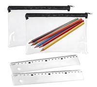 LYSPBAO 2 astucci trasparenti con 2 righelli da 20 cm, astuccio trasparente per esami, adatto per esami, scuole, uffici e viaggi