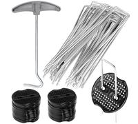LYSPBAO Set di picchetti a forma di U per erbacce e 50 rondelle con 1 estrattore per picchetti in acciaio inox, ideale come regalo per piante infestanti, giardini, pacciamatura e erba artificiale