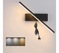 LYTLM LED applique da parete interno dimmable 3000k-6500k, Luce specchio bagno con spina e cavo, Lampada da parete rotante 330 ° (Nero),