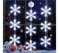 LYUBASA 3 luci natalizie per finestre con timer, alimentate a batteria, da appendere alla finestra di Natale, a forma di fiocco di neve, luci a LED a forma di ventosa, per albero di Natale, camino