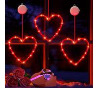 LYUBASA Confezione da 3 luci per finestre di San Valentino con timer, alimentate a batteria, da appendere, a forma di cuore, con ventosa, lampada a LED per caminetto, decorazione interna della casa