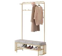 LYUCAYHQ Attaccapanni da Terra con Panca Porta Scarpe, Organizer per Ingresso con Stand Appendiabiti, Porta Scarpe e Seduta Imbottita per Camera da Letto e Corridoio(Gray,60cm/24in)