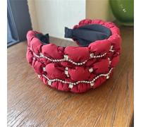 LYVQZPWLR Una brocca di cristallo, Fascia for capelli imbottita con gioielli da donna, con catena di strass, accessori for capelli a tesa larga fatti a mano(Red)