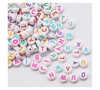 LYVQZPWLRbraccialetto di perline di argilla, 100 pezzi di perline piatte rotonde da 4 x 7 mm color oro, in acrilico, con lettere dell'alfabeto casuali, for la creazione di gioielli fai da te con colla