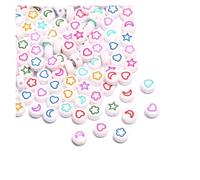 LYVQZPWLRbraccialetto di perline di argilla, 100 pezzi di perline piatte rotonde da 4 x 7 mm color oro, in acrilico, con lettere dell'alfabeto casuali, for la creazione di gioielli fai da te con colla
