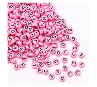 LYVQZPWLRbraccialetto di perline di argilla, 100 pezzi di perline piatte rotonde da 4 x 7 mm color oro, in acrilico, con lettere dell'alfabeto casuali, for la creazione di gioielli fai da te con colla