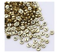 LYVQZPWLRbraccialetto di perline di argilla, 100 pezzi di perline piatte rotonde da 4 x 7 mm color oro, in acrilico, con lettere dell'alfabeto casuali, for la creazione di gioielli fai da te con colla