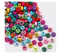 LYVQZPWLRbraccialetto di perline di argilla, 100 pezzi di perline piatte rotonde da 4 x 7 mm color oro, in acrilico, con lettere dell'alfabeto casuali, for la creazione di gioielli fai da te con colla