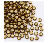 LYVQZPWLRbraccialetto di perline di argilla, 100 pezzi di perline piatte rotonde da 4 x 7 mm color oro, in acrilico, con lettere dell'alfabeto casuali, for la creazione di gioielli fai da te con colla
