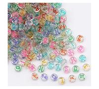LYVQZPWLRbraccialetto di perline di argilla, 100 pezzi di perline piatte rotonde da 4 x 7 mm color oro, in acrilico, con lettere dell'alfabeto casuali, for la creazione di gioielli fai da te con colla