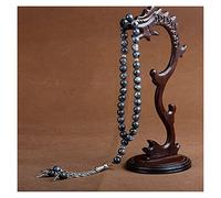 LYVQZPWLRdi pietre naturali, Ciondolo con perline di agata di cristallo naturale da 8 mm, 33 grani di preghiera for donne e uomini Y1202(Black Flash Stone)
