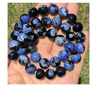 LYVQZPWLRdi pietre naturali, Perline di pietra naturale, agata nera, con puntini blu, rotonde, sciolte, for la creazione di gioielli, braccialetti con ciondoli fai da te, 6/8/10 mm, Z923(6mm 6063pcs)