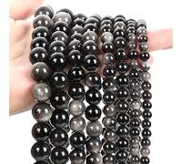 LYVQZPWLRdi semi di vetro, 38/45/62/90 pezzi di perline di pietra nera naturale, ossidiana, lava, labradorite, agate, ematite, perline distanziatrici fai da te for bracciali e collane(Silver Obsidian_