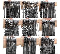 LYVQZPWLRdi semi di vetro, Perline di pietra di ematite nera naturale da 1 mm a 14 mm, cilindriche, rotonde, sciolte, for la creazione di gioielli fai da te, bracciali, collane e accessori.(Round 4mm_