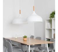 Lywins 2 Pezzi Moderna Lampadari, Legno Metallo Soffitto Luce Stile Nordico Illuminazione E27 Soffitto Luce Interna Per Sala da Pranzo Soggiorno Camera da Letto, 24CM (bianco)